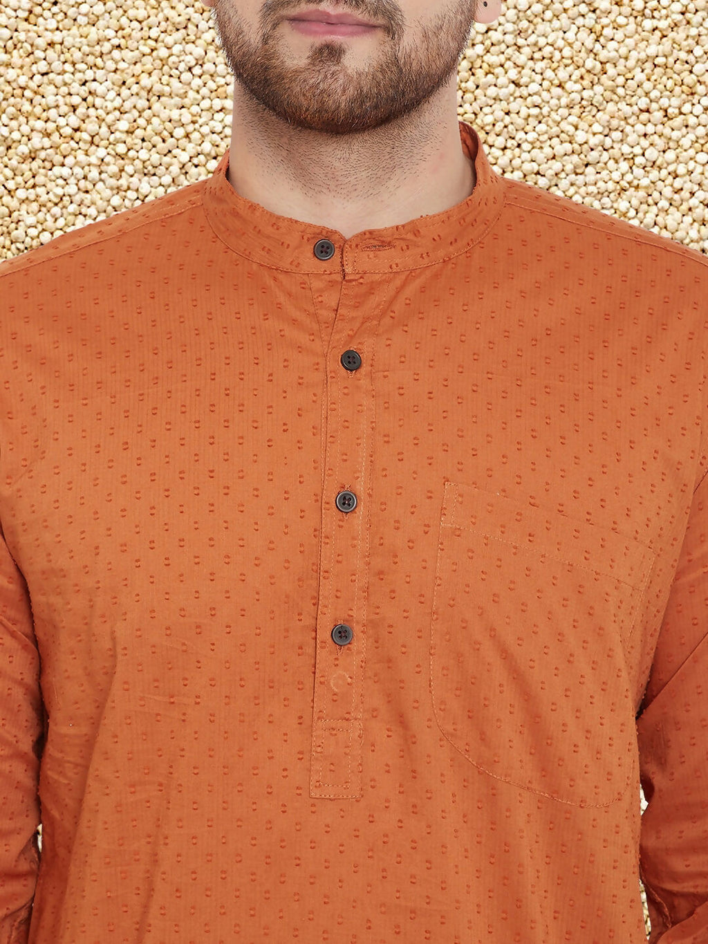 Even Apparels Men's Orange Emboided Cotton Kurta | Grocsy