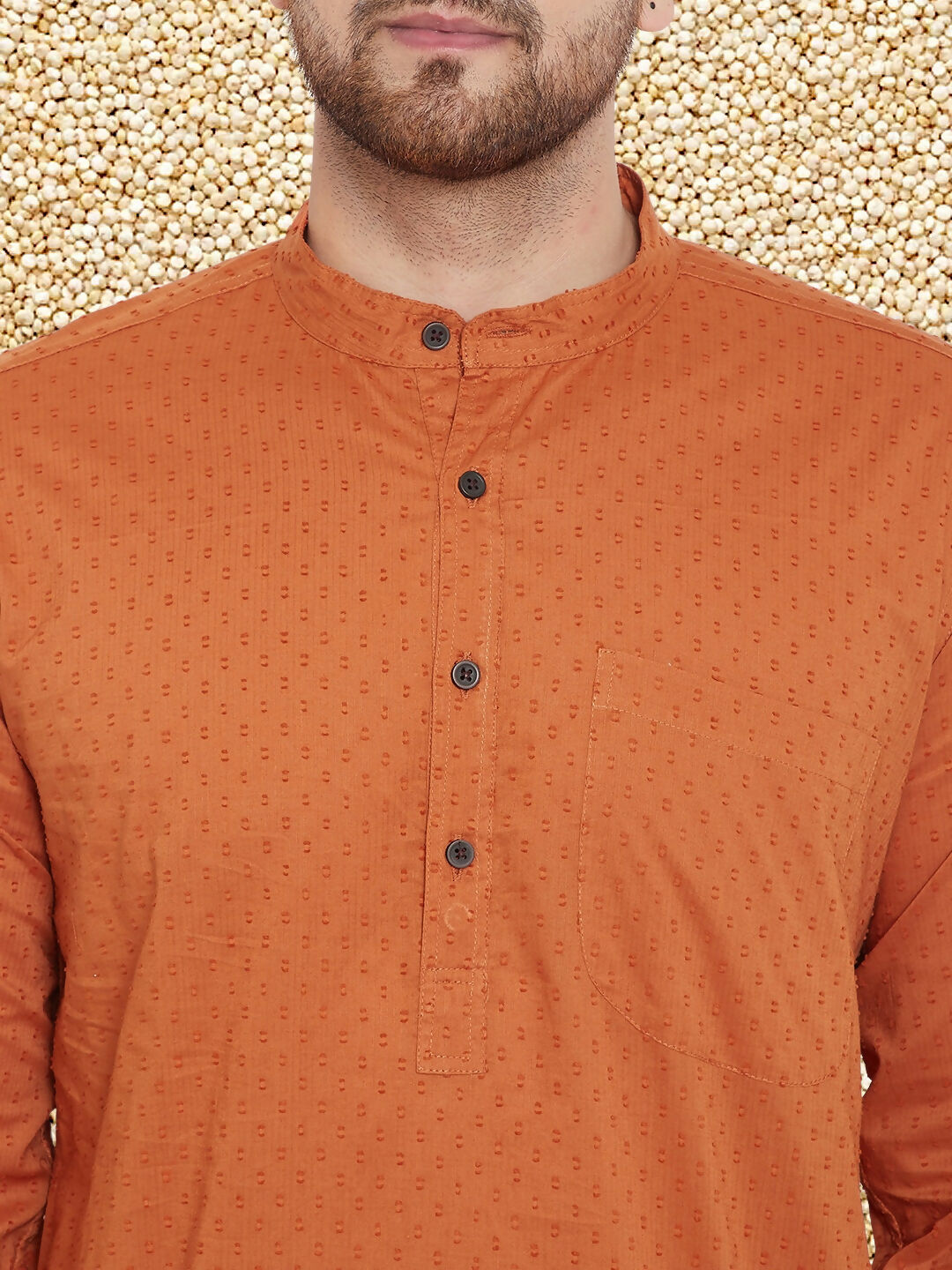 Even Apparels Men's Orange Emboided Cotton Kurta | Grocsy