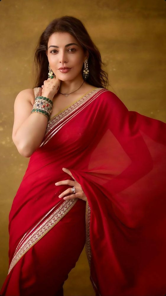 Joban Fashion Red Fandy Satin Silk Party Wear Sarees | Grocsy