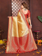 Aastha Fashion Cream Tissue Silk Woven Saree | Grocsy