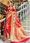 DEIANA'S Beautiful Designer Golden zari Soft Lichi Silk Saree - Red | Grocsy