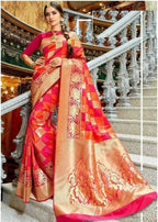 DEIANA'S Beautiful Designer Golden zari Soft Lichi Silk Saree - Red | Grocsy
