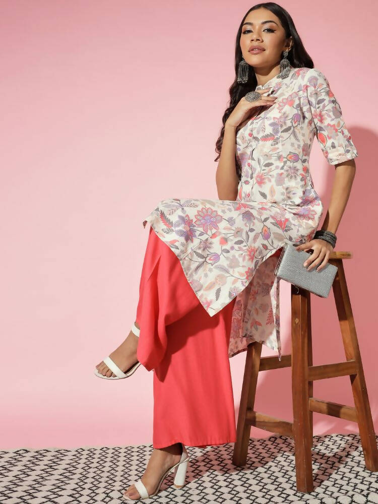 Myshka Women Multi Floral Cotton A-Line Round Neck Kurtas | Grocsy