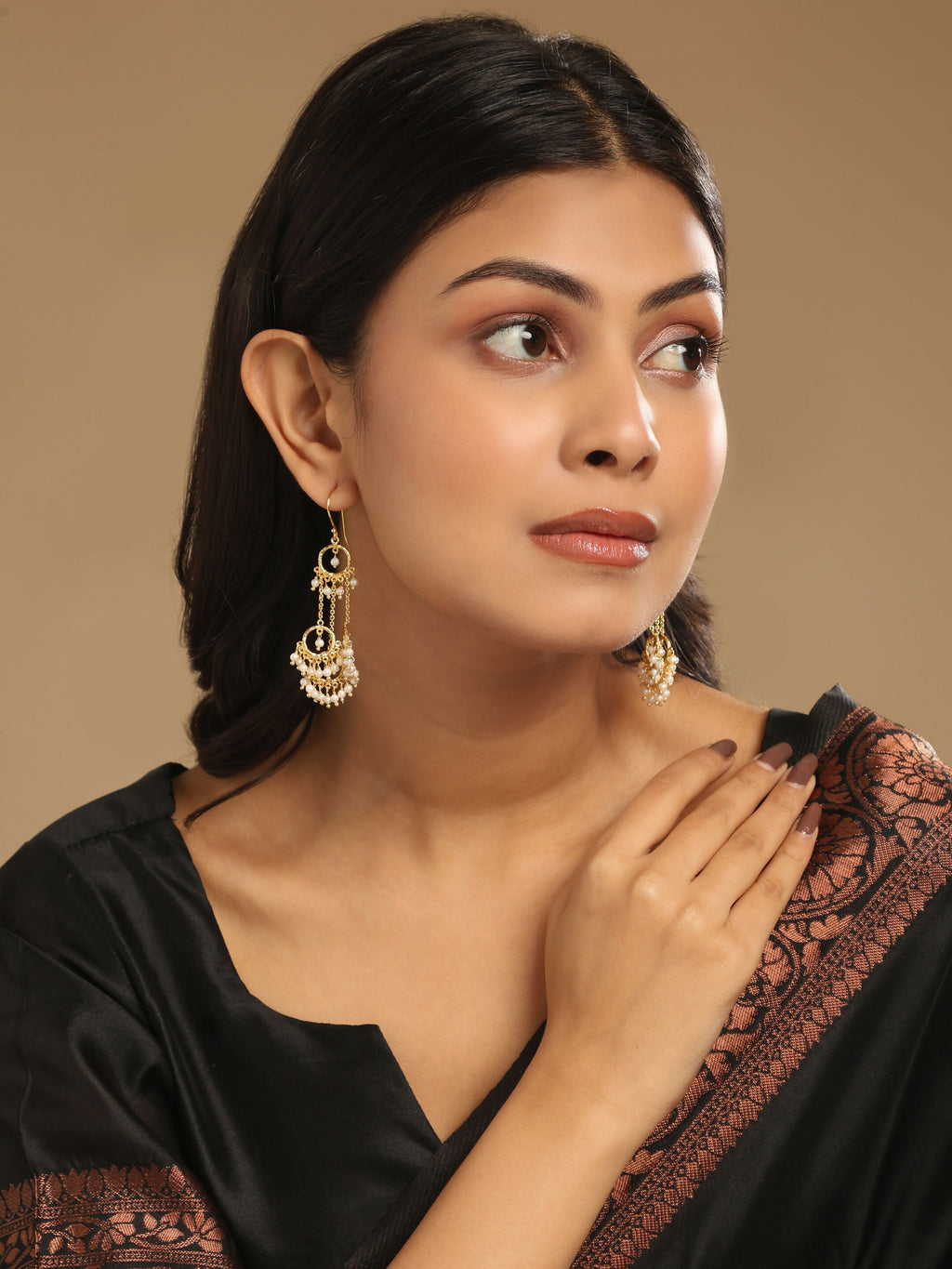 Nuyug 18k Golden Ring Pearl Drops Anti Tarnish Earrings | Grocsy