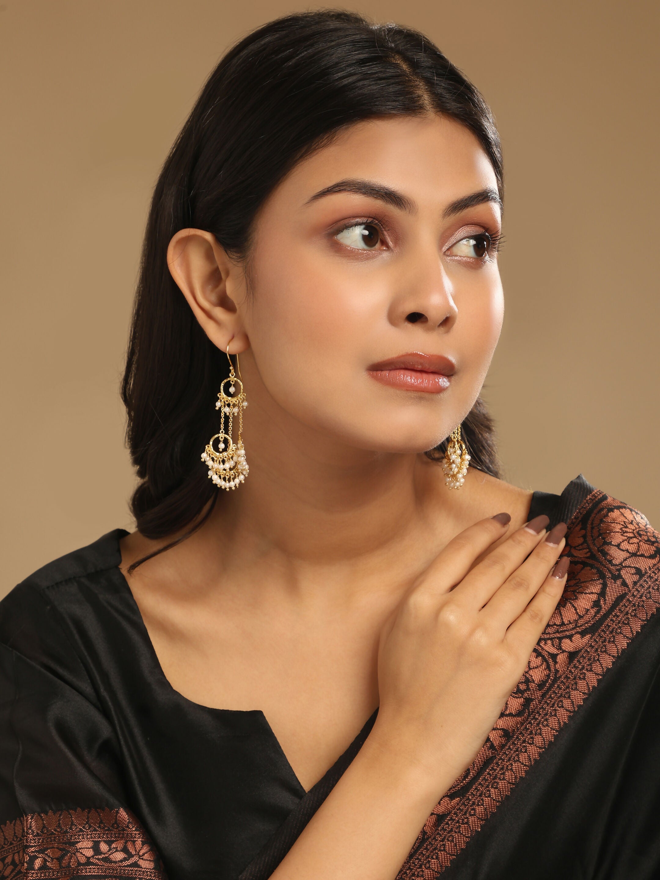 Nuyug 18k Golden Ring Pearl Drops Anti Tarnish Earrings | Grocsy