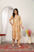 Jyoti Fashion Women's Beige Chanderi Silk Floral Print with Side Pocket Kurtis & Sets | Grocsy