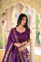 Vastranavya Designer Ikkat Print With Foil Work Lehenga Choli - Purple | Grocsy