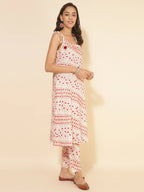 Janasya Women's White Cotton Geometric Printed Casual A-line Co-ords | Grocsy