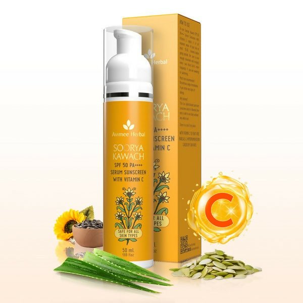 Avimee Herbal Soorya Kawach SPF 50 PA++++ Vitamin C Serum Sunscreen | Grocsy