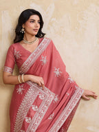 Teeya Creation Womens New Latest Party Wear Soft Georgette Saree-Peach | Grocsy