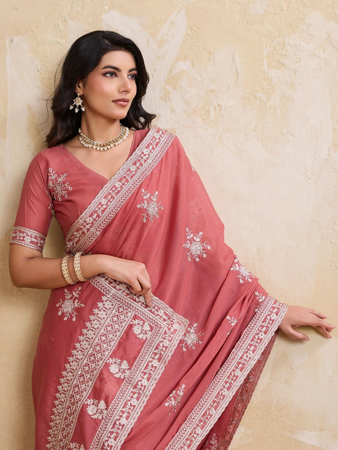 Teeya Creation Womens New Latest Party Wear Soft Georgette Saree-Peach | Grocsy
