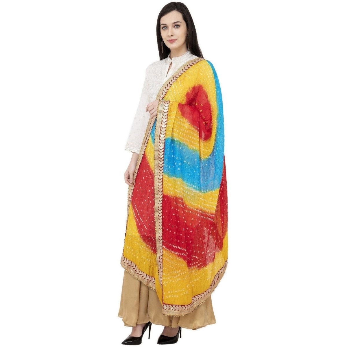 A R Silk Bandhej Multi Gota Fancy Dupatta Color Multi color Dupatta or Chunni | Grocsy