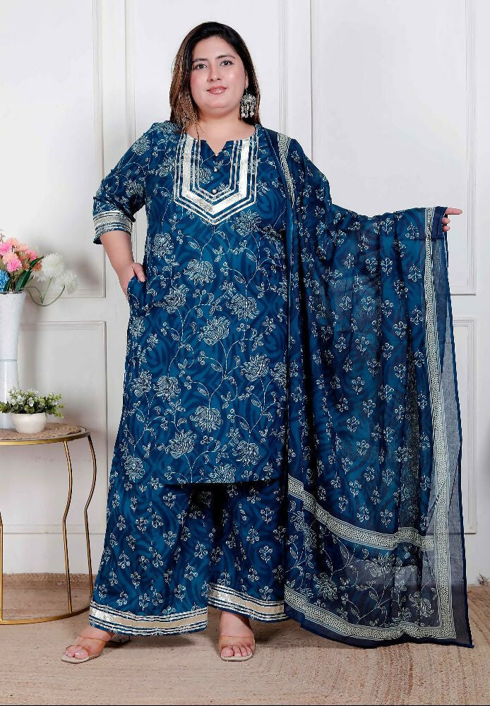 Miravan Plus Size Women'S Gota Patti Cotton Kurta Paired With Palazzo And Dupatta | Grocsy