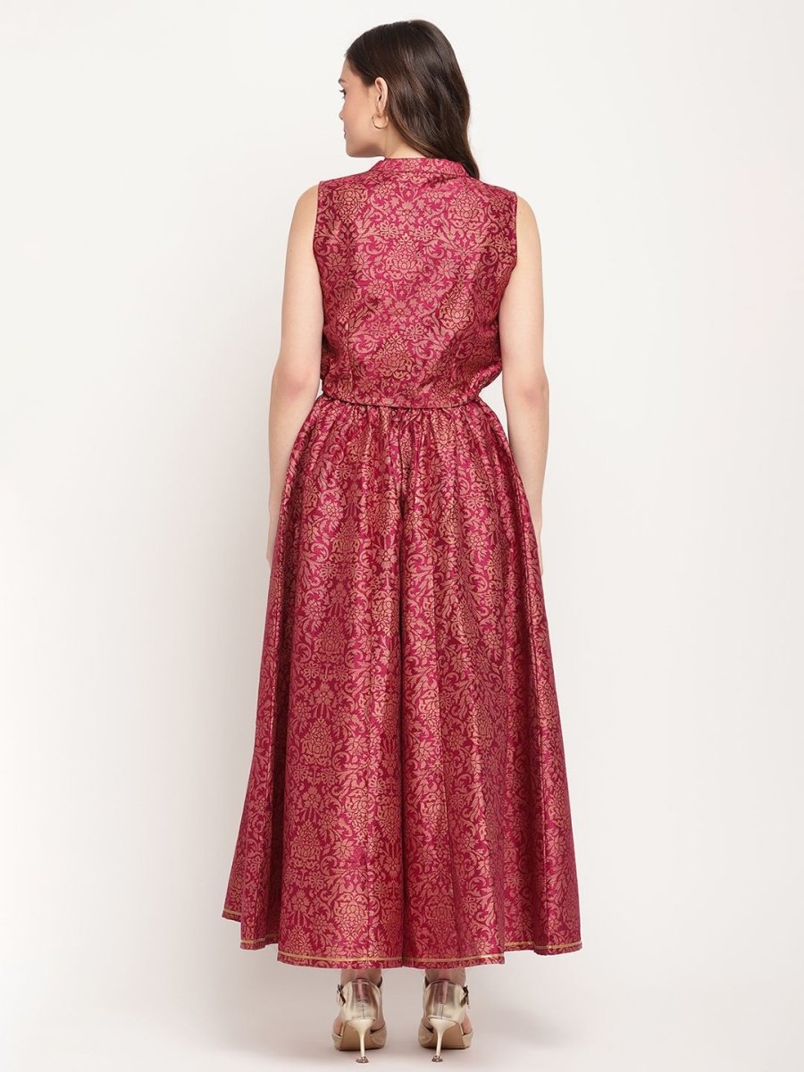 Ahalyaa Women Burgundy Floral Printed Regular Top with Palazzos | Grocsy