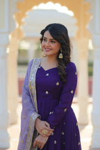 Joban Fashion Blue Georgette Sequence Embroidery Work Kurta Set | Grocsy