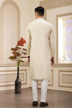 Raivat Ethnic Art Silk Thread Work Kurta Pajama In Beige Colour | Grocsy