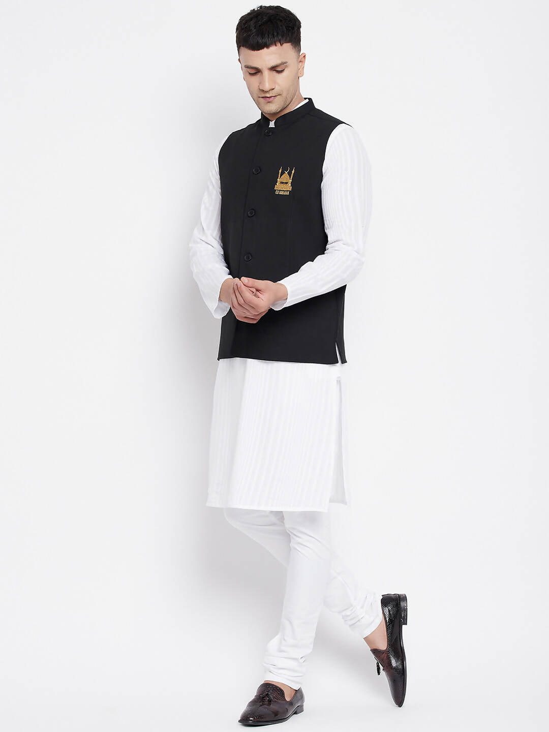 Even Apparels Black Pure Cotton Nehru Jacket With Eid Insignia NJ-PW668-EID | Grocsy