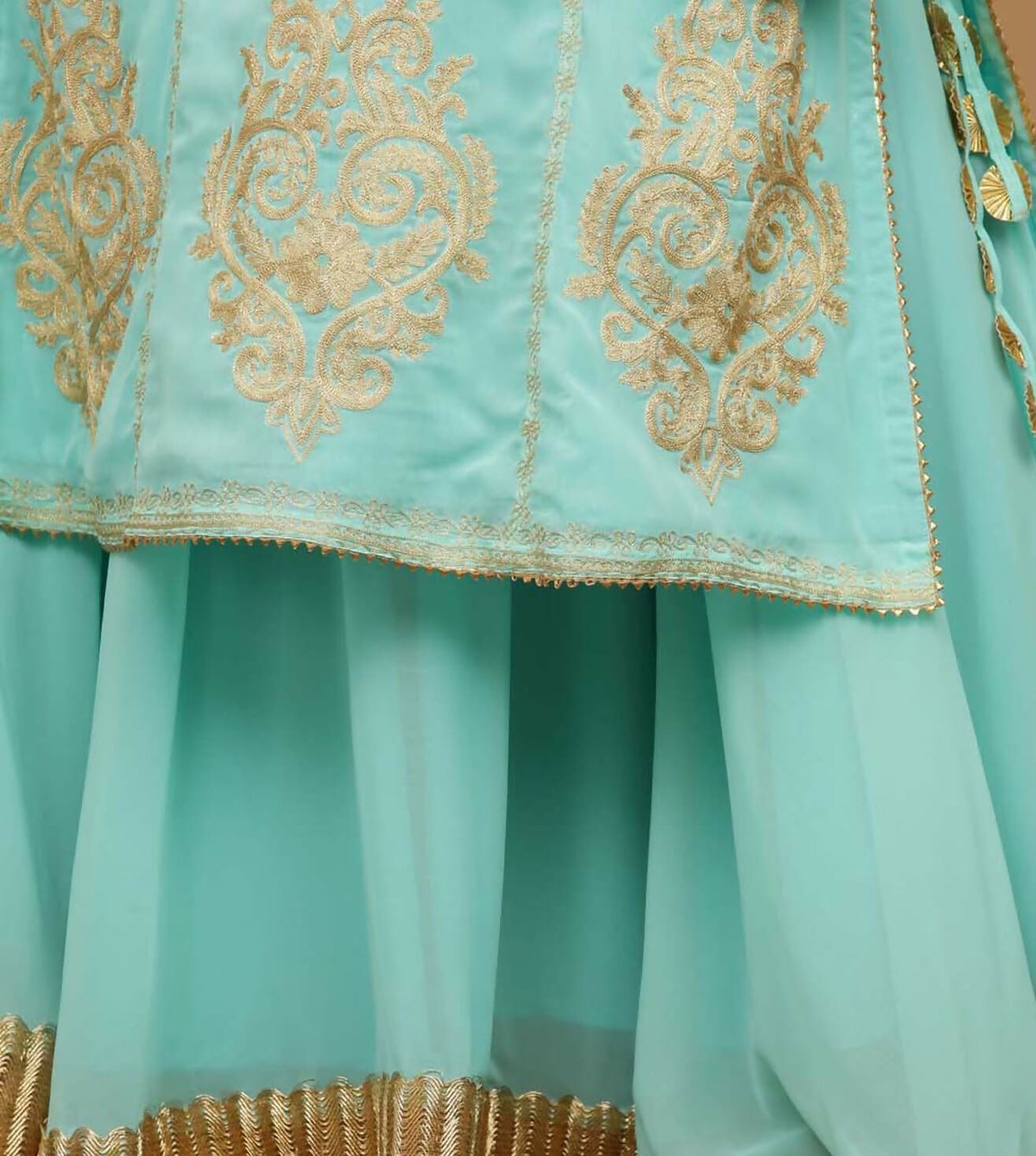 Joban Fashion Turquoise Georgette Lehenga Set | Grocsy