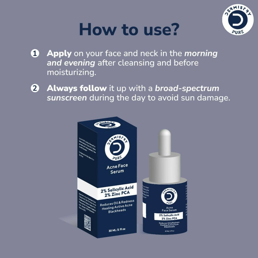 Dermistry Pure 2% Salicylic Acid 2% Zinc Face Serum For Oily Acne Prone Skin Black & Whitehead Scars | Grocsy