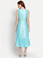 Myshka Women's See Green Solid Cotton Blend Sleeveless Round Neck Casual Dress | Grocsy