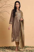 Juniper Women's Brown Rayon Printed Straight Kurta Set | Grocsy