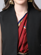 Even Apparels Black Polywool Open Front Women's Long Coat | Grocsy