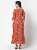 Myshka Women's Pure Cotton Round Neck Printed 3/4 Sleeve Dress | Grocsy