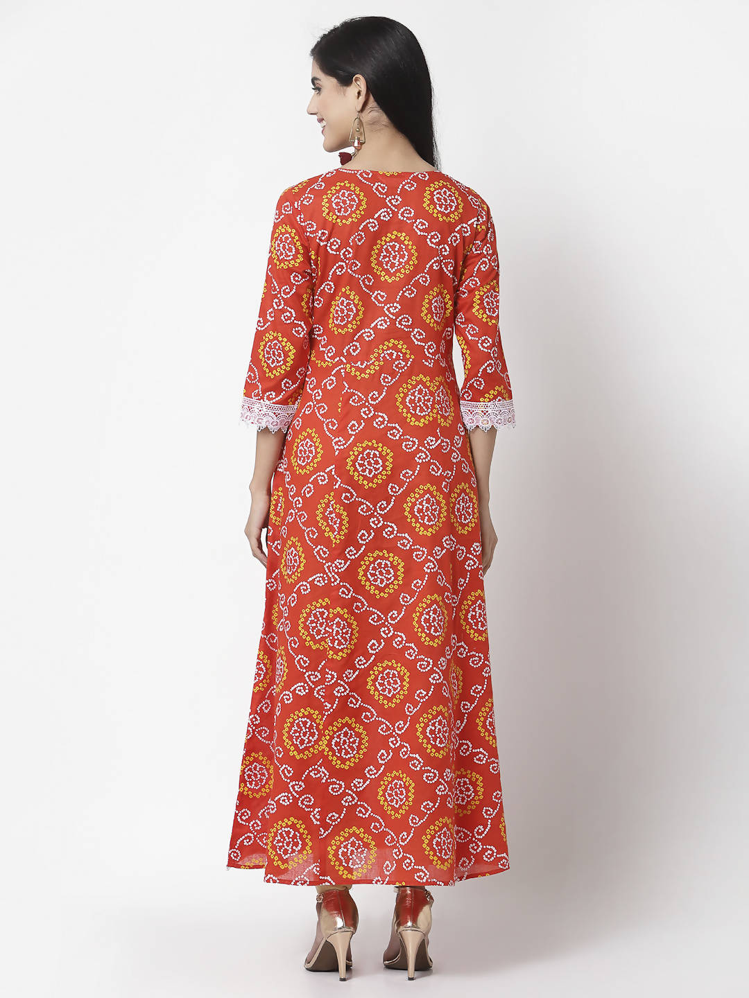 Myshka Women's Pure Cotton Round Neck Printed 3/4 Sleeve Dress | Grocsy