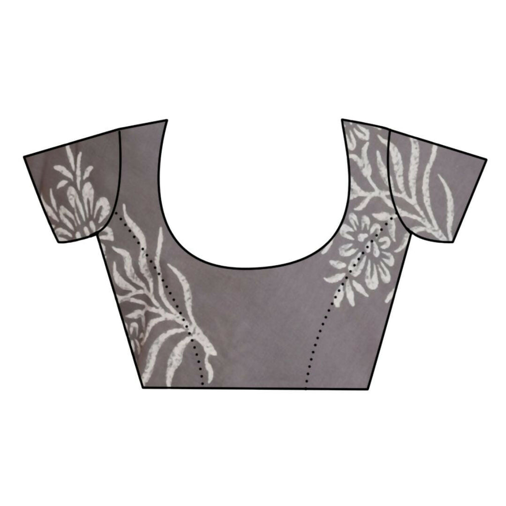 Very Much Indian Handblock Printed Cotton Saree With Natural Dyes - Grey | Grocsy