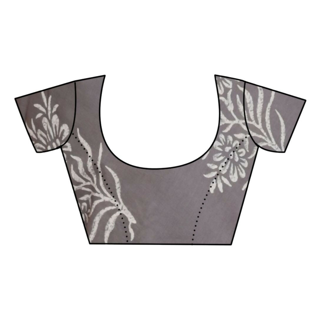 Very Much Indian Handblock Printed Cotton Saree With Natural Dyes - Grey | Grocsy