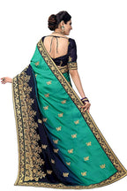 Sarvadarshi Fashion Women's Blue Barfi Silk Heavy lace Embroidery work Saree With blouse piece | Grocsy
