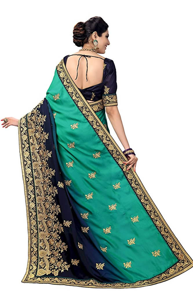Sarvadarshi Fashion Women's Blue Barfi Silk Heavy lace Embroidery work Saree With blouse piece | Grocsy