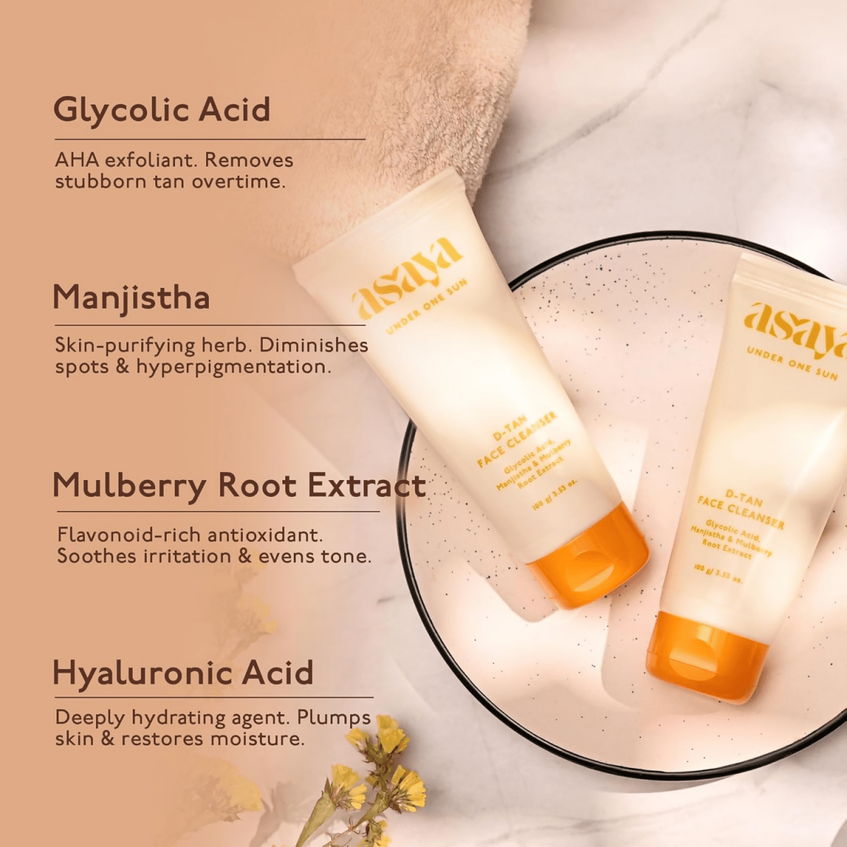 Asaya Detan Face Cleanser With Glycolic Acid, Berry Extract & Manjistha For Men & Women | Grocsy