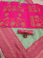 DEIANA'S Beautiful Designer Golden zari Soft Lichi Silk Saree - Pista | Grocsy