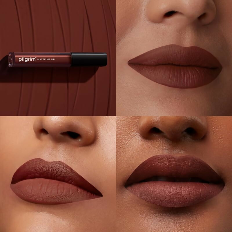 Pilgrim Liquid Matte Lipstick with Hyaluronic Acid - Bossy Brown | Grocsy