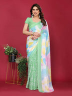 PR Fashion Pista Moss Chiffon Printed Saree | Grocsy