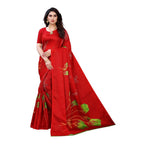 Vamika Printed Jute Silk Red Saree (Elisa Red) | Grocsy
