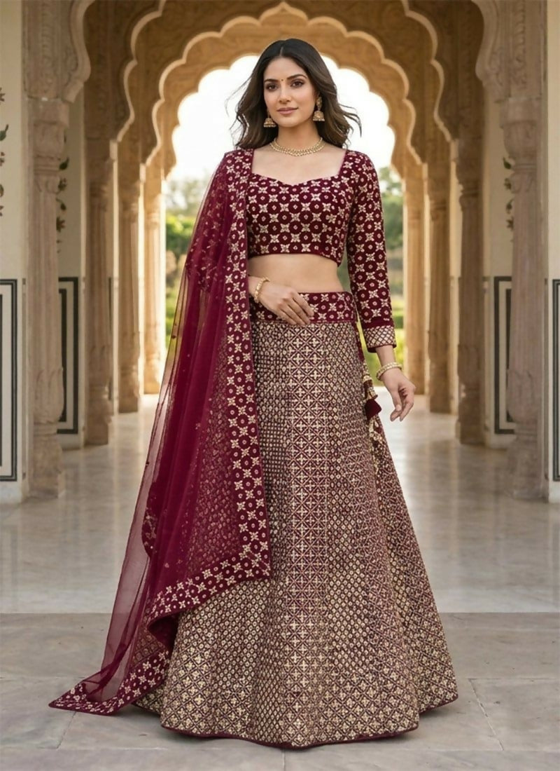 Lehenga Mart Wine Faux Georgette Designer Bollywood Style Wedding Wear Lehenga Choli | Grocsy
