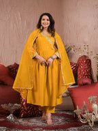 Ethnic Festive Wear Viscose Chanderi Yellow Stitched Suit With Dupatta - Tanisha | Grocsy