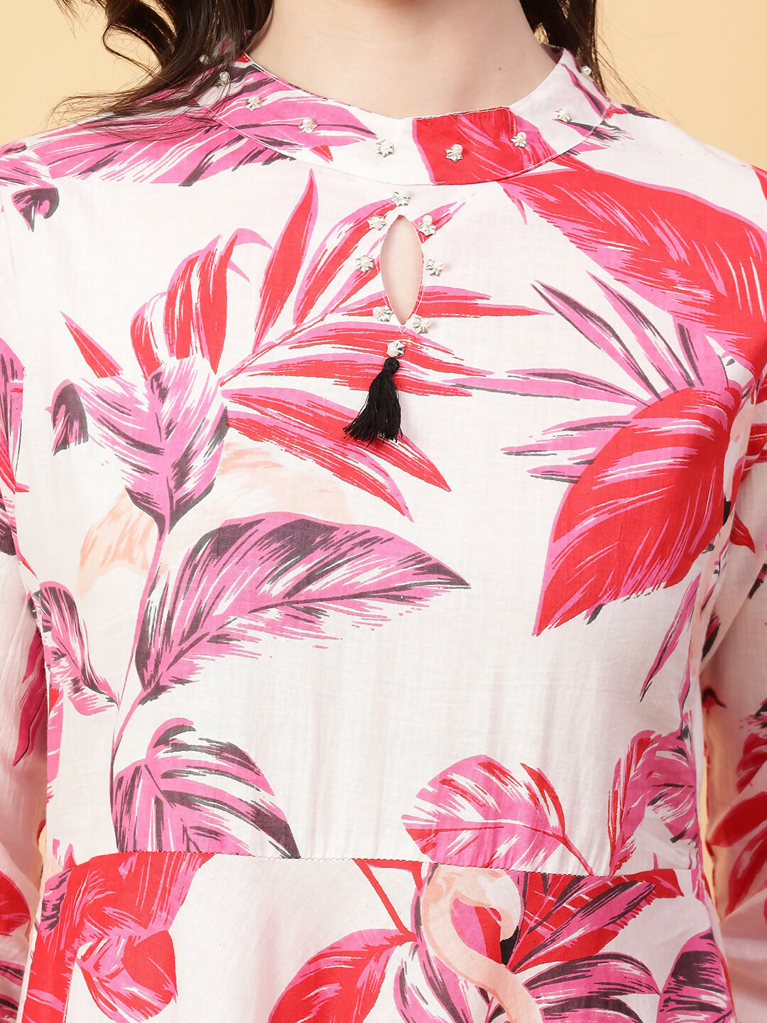 Joban Fashion Red Cotton Printed & Hand Work Dress | Grocsy