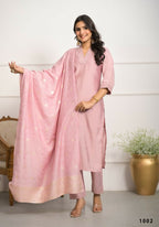 Festive Wear Ethnic Peach Viscose chanderi Stitched Suit With Dupatta - Nisha | Grocsy