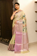 Joban Fashion Lavender & Brown Saree Kataan Applick Witch Mirror | Grocsy