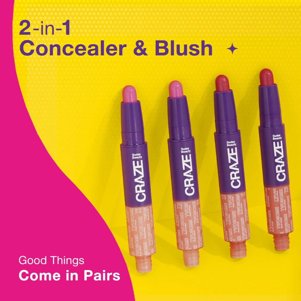 Swiss Beauty Craze Twosome Face Stick 2-In-1 Beauty Wand Concealer and Blush - 2 Light - Rose | Grocsy