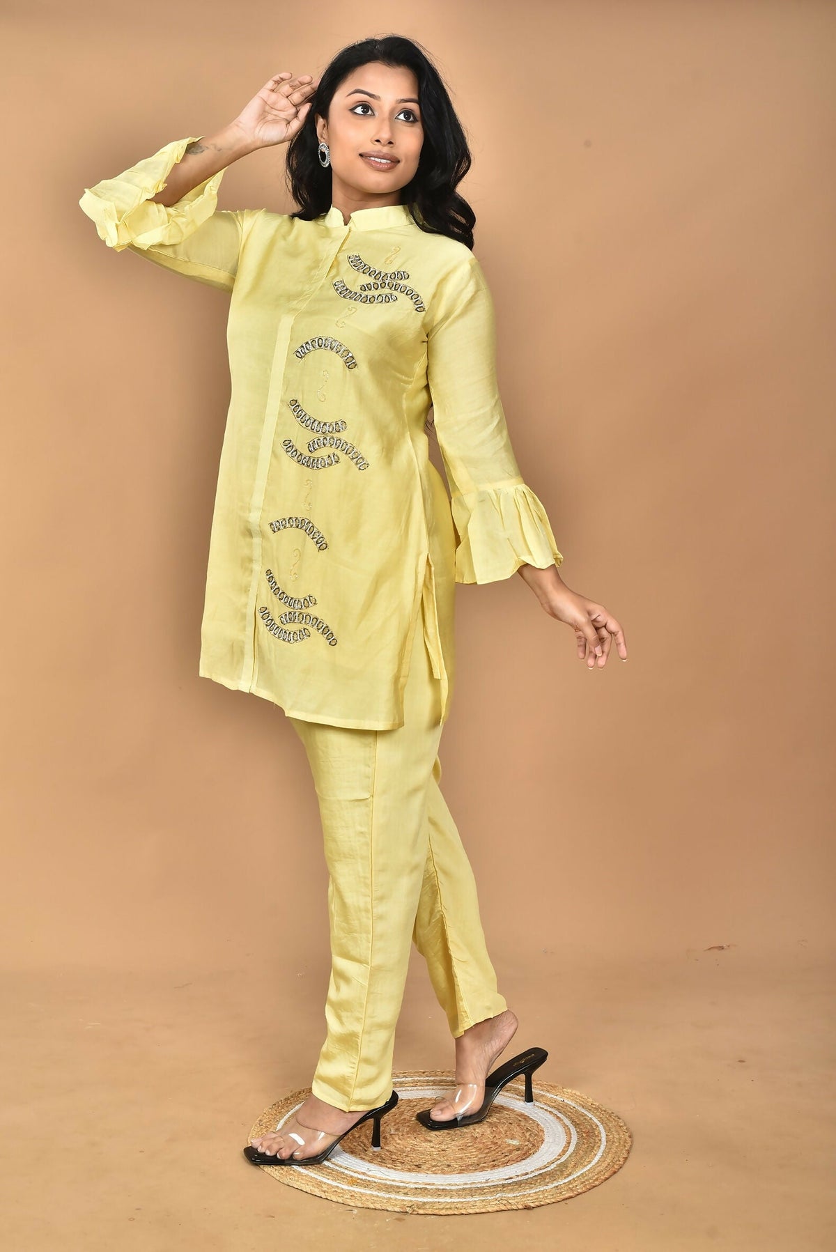 Morchari Women Hand Embroidery Co-Ords-Yellow | Grocsy