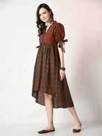 Myshka Women's Rust Empire Printed Dress | Grocsy