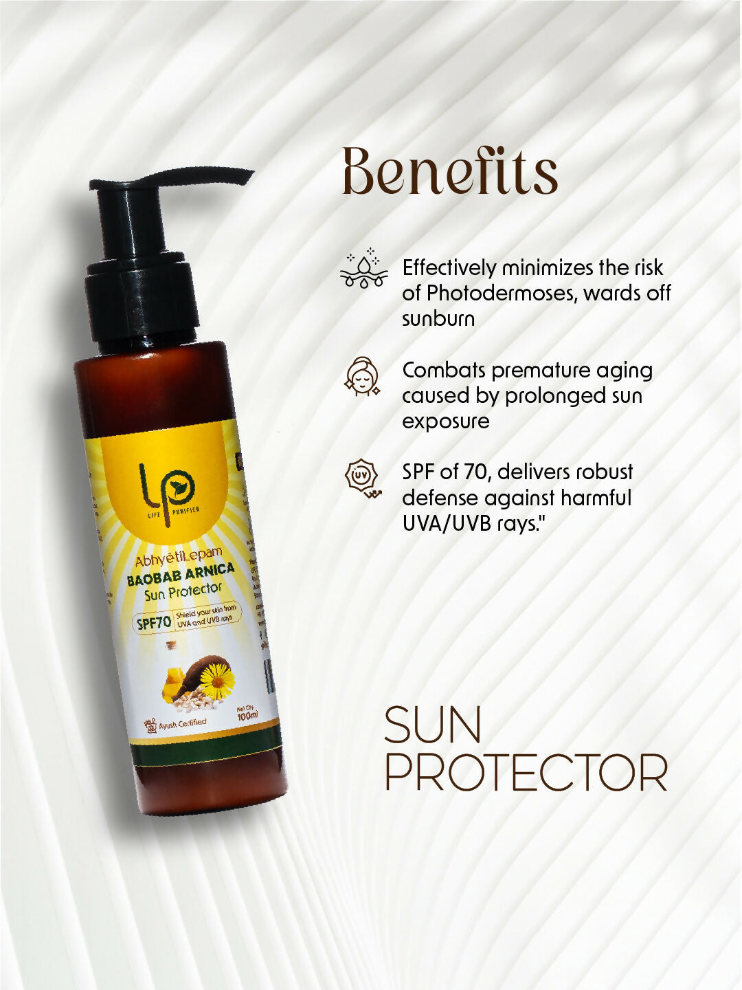Life Purified Abhyetilepam Baobab Arnica Sun Protector SPF 70 Pa++++ | Grocsy