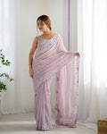 Georgette Designer Sequance Embroidery Work Party Wear Saree - Lavender | Grocsy