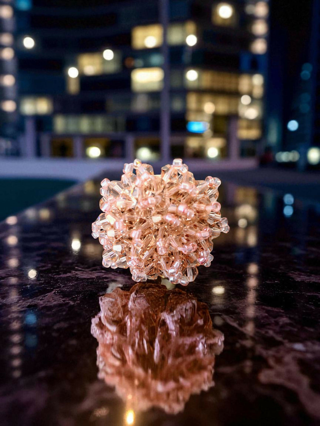 Inhanns Rang-E-Roshan Adjustable Ring – Handmade Crystal Statement Ring - Peach 2 | Grocsy