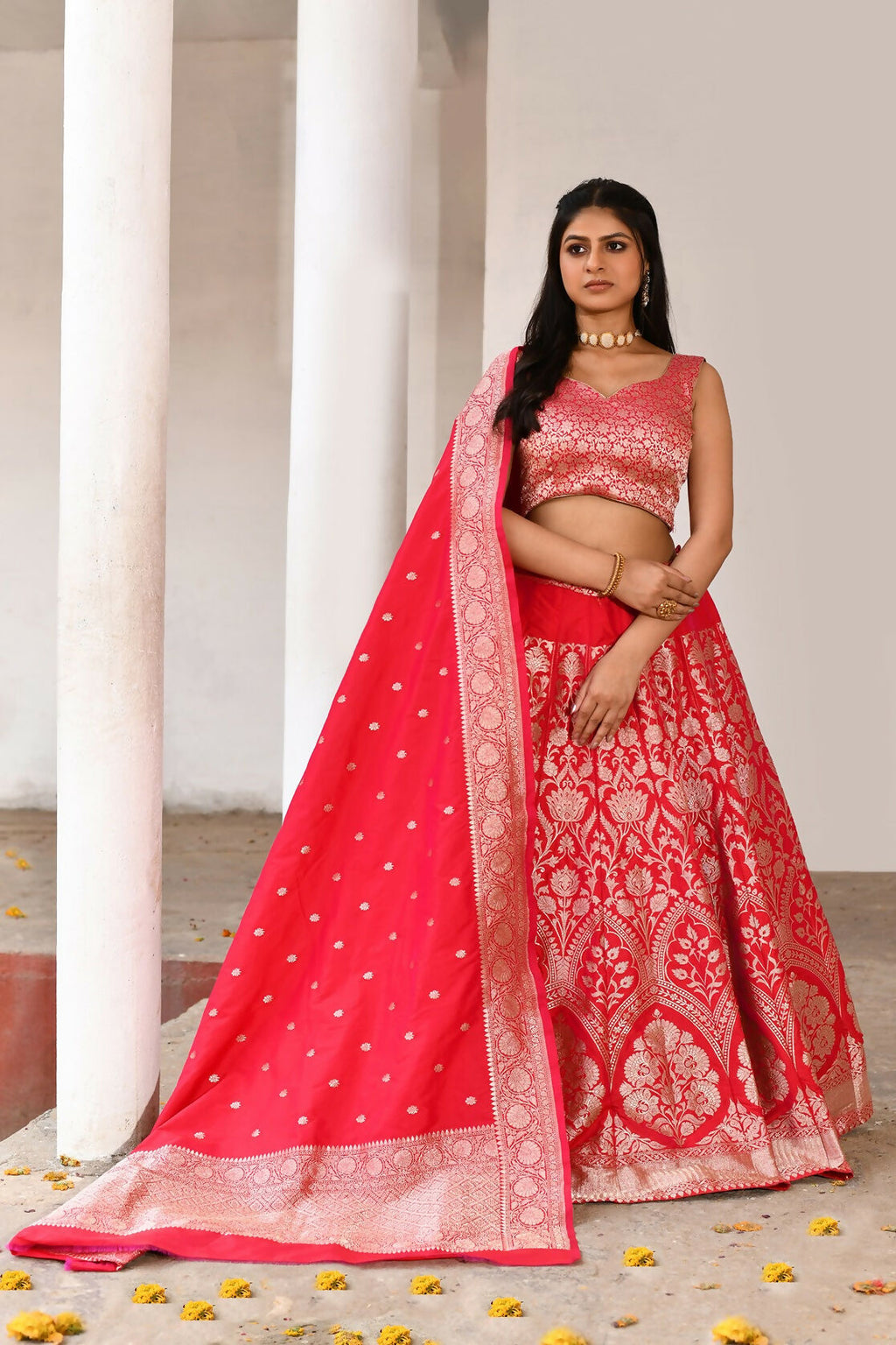 Joban Fashion Fuchsia Soft Pure Handloom Banarasi Silk Lehenga | Grocsy