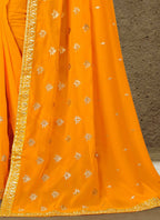 Mustard Georgette Embroidered Saree with Unstitched Blouse Piece - Avika | Grocsy
